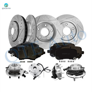 Set of 16 Front 302mm-Rear 305mm Drilled Slotted Brake Disc Rotors-Wheel Hub Bearing Assembly-Ceramic Brake Pad Kit For 2008-2011 Dodge Grand Caravan