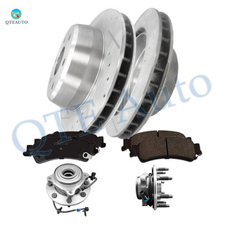 Set of 8 Rear Wheel Hub Bearing Assembly-330.2mm Drilled Slotted Brake Disc Rotors-Ceramic Brake Pad Kit For 2005 GMC Sierra 1500