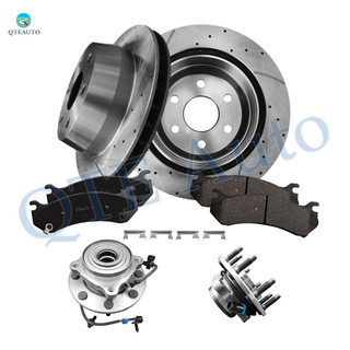 Set of 8 Rear 330mm Drilled Slotted Brake Disc Rotors-Wheel Hub Bearing Assembly-Ceramic Brake Pad Kit For 2005 Chevrolet Silverado 1500