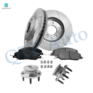 Set of 8 Front 293mm Drilled Slotted Brake Disc Rotors-Wheel Hub Bearing Assembly-Ceramic Brake Pad Kit For 2005-2010 Ford Mustang