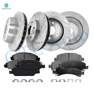 Set of 12 Front 330mm-Rear 330.2mm Drilled Slotted Brake Disc Rotors-Ceramic Brake Pad Kit For 2014 GMC Savana 1500