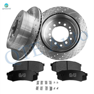 Set of 6 Rear 312mm Drilled Slotted Brake Disc Rotors-Ceramic Brake Pad Kit For 2007-2009 Toyota FJ Cruiser