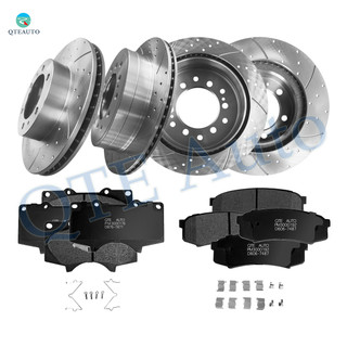Set of 12 Front 319mm-Rear 312mm Drilled Slotted Brake Disc Rotors-Ceramic Brake Pad Kit For 2003-2009 Toyota 4Runner