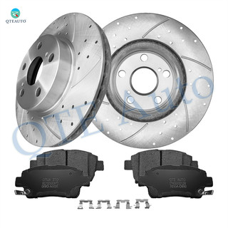 Set of 6 Front 255mm Drilled Slotted Brake Disc Rotors-7695A-D990 Ceramic Brake Pad Kit For 2004-2009 Toyota Prius