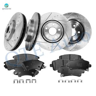 Set of 12 Front 321mm-Rear 315mm Drilled Slotted Brake Disc Rotors-Ceramic Brake Pad Kit For 2014-2016 Buick Regal