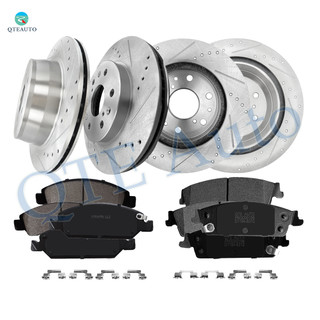 Set of 12 Front 330mm-Rear 345mm Drilled Slotted Brake Disc Rotors-Ceramic Brake Pad Kit For 2013 2014 Cadillac Escalade ESV