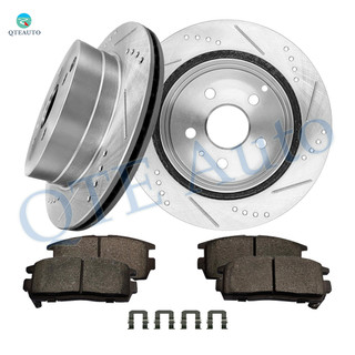 Set of 6 Rear 303mm Drilled Slotted Brake Disc Rotors-Ceramic Brake Pad Kit For 2010-2017 Chevrolet Equinox