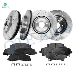 Set of 12 Front 321mm-Rear 315mm Drilled Slotted Brake Disc Rotors-Ceramic Brake Pad Kit For 2014 2015 Chevrolet Impala