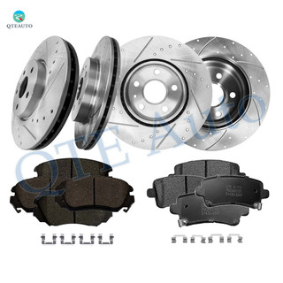 Set of 12 Front 321mm-Rear 315mm Drilled Slotted Brake Disc Rotors-Ceramic Brake Pad Kit For 2014-2020 Chevrolet Impala
