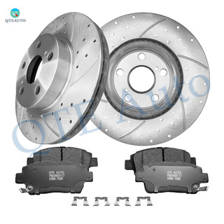 Set of 6 Front 255mm Drilled Slotted Brake Disc Rotors-D990 7695 Ceramic Brake Pad Kit For 2004-2009 Toyota Prius