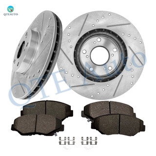 Set of 6 Front 300mm Drilled Slotted Brake Disc Rotors-Ceramic Brake Pad Kit For 2005 2006 Honda CR-V