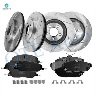 Set of 12 Front 316mm-Rear 300mm Drilled Slotted Brake Disc Rotors-Ceramic Brake Pad Kit For 2011 2012 Ford Mustang