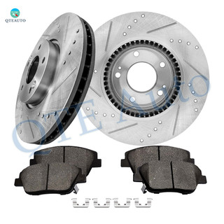 Set of 6 Front 300mm Drilled Slotted Brake Disc Rotors-Ceramic Brake Pad Kit For 2011-2014 Hyundai Sonata
