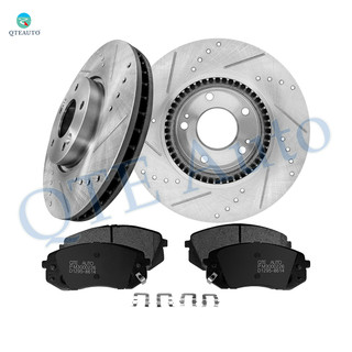 Set of 6 Front 300mm Drilled Slotted Brake Disc Rotors-Ceramic Brake Pad Kit For 2010-2015 Hyundai Tucson