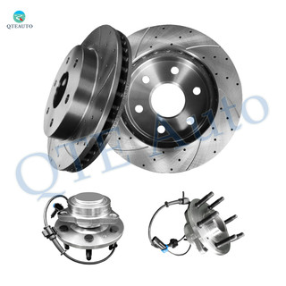 Set of 4 Front 305mm Drilled Slotted Brake Disc Rotors-Wheel Hub Bearing Assembly For 2005 2006 Chevrolet Silverado 1500