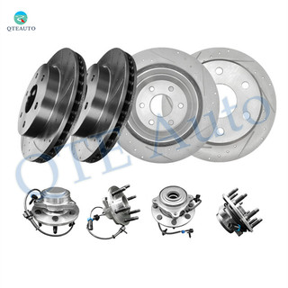Set of 8 Front 305mm-Rear 330.2mm Wheel Hub Bearing Assembly-Brake Disc Rotors For 2005 Chevrolet Silverado 1500