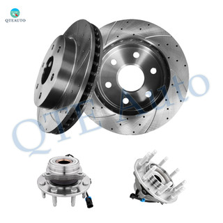 Set of 4 Front 305mm Drilled Slotted Brake Disc Rotors-Wheel Hub Bearing Assembly For 2007 GMC Sierra 1500 Classic with 8 Stud Hub