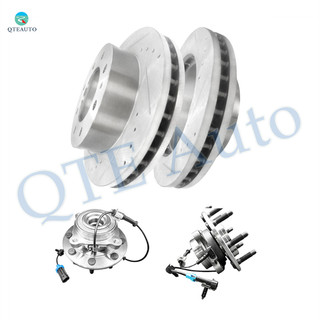 Set of 4 Front 325mm Wheel Hub Bearing Assembly-Drilled Slotted Brake Disc Rotors For 2007-2010 GMC Sierra 3500 HD