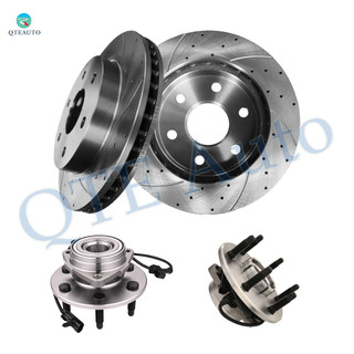 Set of 4 Front 305mm Drilled Slotted Brake Disc Rotors-Wheel Hub Bearing Assembly For 2003-2008 Chevrolet Express 1500