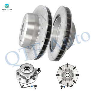 Set of 4 Rear 330.2mm Drilled Slotted Brake Disc Rotors-Wheel Hub Bearing Assembly For 2005 GMC Sierra 1500