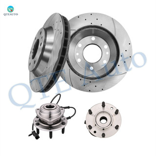 Set of 4 Front 305mm Drilled Slotted Brake Disc Rotors-Wheel Hub Bearing Assembly For 2005 Saab 9-7X