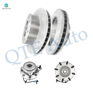 Set of 4 Front 325mm Drilled Slotted Brake Disc Rotors-Wheel Hub Bearing Assembly Replacement For 2003 2004 GMC Yukon XL 2500