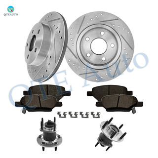 Set of 8 Rear 270mm Drilled Slotted Brake Disc Rotors-Ceramic Brake Pad Kit-Wheel Hub Bearing Assembly For 2008 2009 Saturn Aura