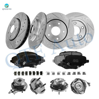 Set of 16 Front 302mm-Rear 305mm Drilled Slotted Brake Disc Rotors-Ceramic Brake Pad Kit-Wheel Hub Bearing Assembly For 2012-2016 Dodge Grand Caravan