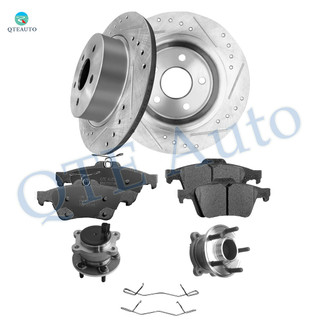Set of 8 Rear 280mm Drilled Slotted Brake Disc Rotors-Ceramic Brake Pad Kit-Wheel Hub Bearing Assembly For 2013-2016 Ford Escape with Parking Assist