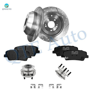 Set of 8 Rear 302mm Drilled Slotted Brake Disc Rotors-Ceramic Brake Pad Kit-Wheel Hub Bearing Assembly For 2010-2018 Hyundai Santa FE AWD