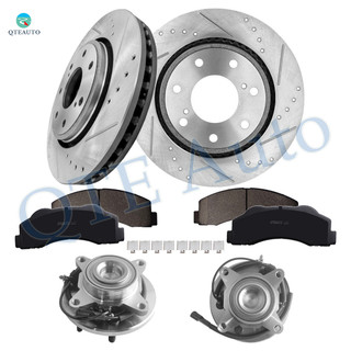 Set of 8 Front 350mm Drilled Slotted Brake Disc Rotors-Ceramic Brake Pad Kit-Wheel Hub Bearing Assembly For 2010 Ford F-150 RWD