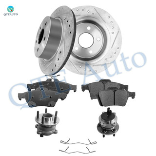 Set of 8 Rear 280mm Drilled Slotted Brake Disc Rotors-Ceramic Brake Pad Kit-Wheel Hub Bearing Assembly For 2013-2018 Ford C-MAX FWD