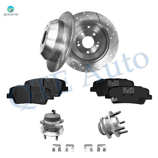 Set of 8 Rear 302mm Drilled Slotted Brake Disc Rotors-Ceramic Brake Pad Kit-Wheel Hub Bearing Assembly For 2011-2015 KIA Sorento
