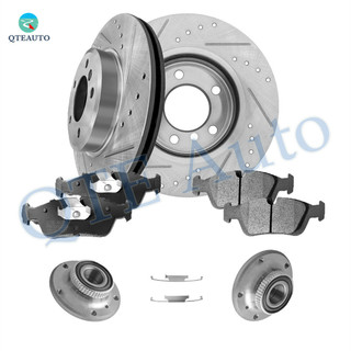 Set of 8 Front 300mm Drilled Slotted Brake Disc Rotors-Ceramic Brake Pad Kit-Wheel Hub Bearing Assembly For 2000 BMW 328CI