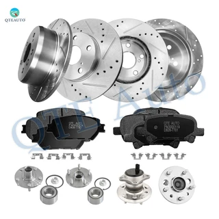 Set of 16 Front 275mm-Rear 269mm Drilled Slotted Brake Disc Rotors-Rear D828 7701 Ceramic Brake Pad Kit-Wheel Hub Bearing Assembly For 2002 2003 Toyota Camry