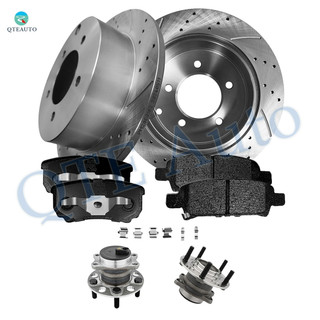 Set of 8 Rear 262mm Drilled Slotted Brake Disc Rotors-Rear D1037 7940 Ceramic Brake Pad Kit-Wheel Hub Bearing Assembly For 2007-2012 Dodge Caliber