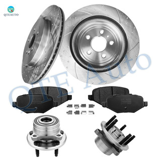 Set of 8 Rear 345mm Drilled Slotted Brake Disc Rotors-Ceramic Brake Pad Kit-Wheel Hub Bearing Assembly For 2013-2019 Ford Police Interceptor Utility