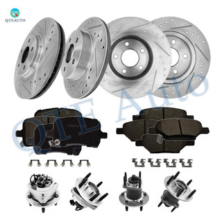 Set of 16 Front 296mm-Rear 270mm Drilled Slotted Brake Disc Rotors-Ceramic Brake Pad Kit-Wheel Hub Bearing Assembly For 2004-2006 Chevrolet Malibu