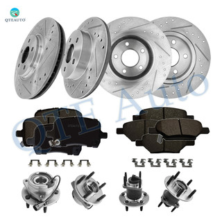 Set of 16 Front 296mm-Rear 270mm Drilled Slotted Brake Disc Rotors-Ceramic Brake Pad Kit-Wheel Hub Bearing Assembly For 2004-2006 Chevrolet Malibu