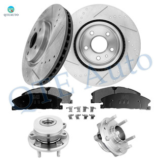 Set of 8 Front 325mm Drilled Slotted Brake Disc Rotors-Ceramic Brake Pad Kit-Wheel Hub Bearing Assembly For 2013-2019 Ford Flex