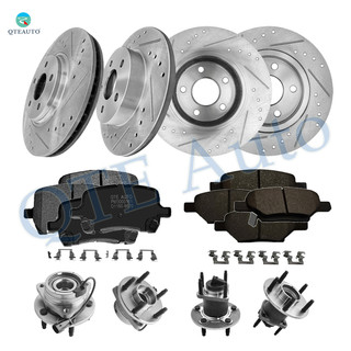 Set of 16 Front 296mm-Rear 270mm Drilled Slotted Brake Disc Rotors-Ceramic Brake Pad Kit-Wheel Hub Bearing Assembly For 2008-2010 Pontiac G6
