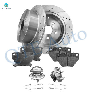 Set of 8 Rear Drilled Slotted Brake Disc Rotors 269mm-Wheel Hub Bearing Assembly-Ceramic Brake Pad Kit For 2003-2006 Pontiac Vibe