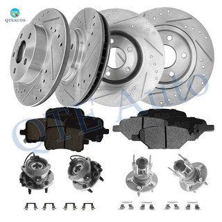 Set of 16 Front 296mm-Rear 270mm Drilled Slotted Brake Disc Rotors-Ceramic Brake Pad Kit-Wheel Hub Bearing Assembly For 2005-2007 Chevrolet Cobalt