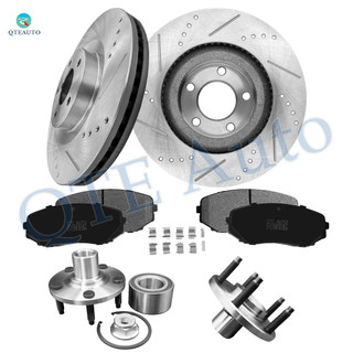 Set of 8 Front 320mm Drilled Slotted Brake Disc Rotors-Ceramic Brake Pad Kit-Wheel Hub Bearing Assembly For 2007-2010 Ford Edge