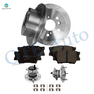 Set of 8 Rear 281mm Drilled Slotted Brake Disc Rotors-Ceramic Brake Pad Kit-Wheel Hub Bearing Assembly For 2007-2011 Toyota Camry