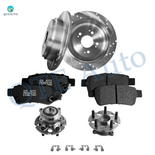 Set of 8 Rear 313mm Drilled Slotted Brake Disc Rotors-Ceramic Brake Pad Kit-Wheel Hub Bearing Assembly For 2005-2010 Honda Odyssey