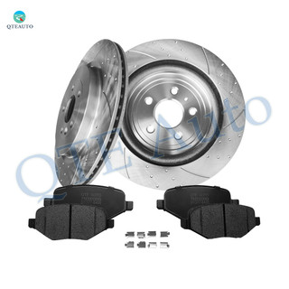 Set of 6 Rear 345mm Drilled Slotted Brake Disc Rotors-Ceramic Brake Pad Kit For 2014-2018 Ford Special Service Police Sedan