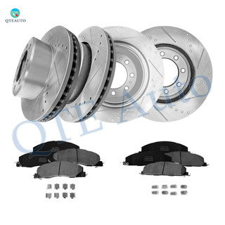 Set of 12 Front 360mm-Rear 330.2mm Drilled Slotted Brake Disc Rotors-Ceramic Brake Pad Kit For 2011-2018 RAM 2500