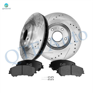 Set of 6 Front 296mm Drilled Slotted Brake Disc Rotors-Ceramic Brake Pad Kit For 2017-2019 Nissan Rogue