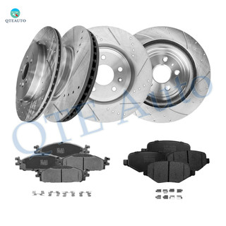 Set of 12 Front 325mm-Rear 345mm Drilled Slotted Brake Disc Rotors-Ceramic Brake Pad Kit For 2013-2019 Ford Flex Front D1508 8715
